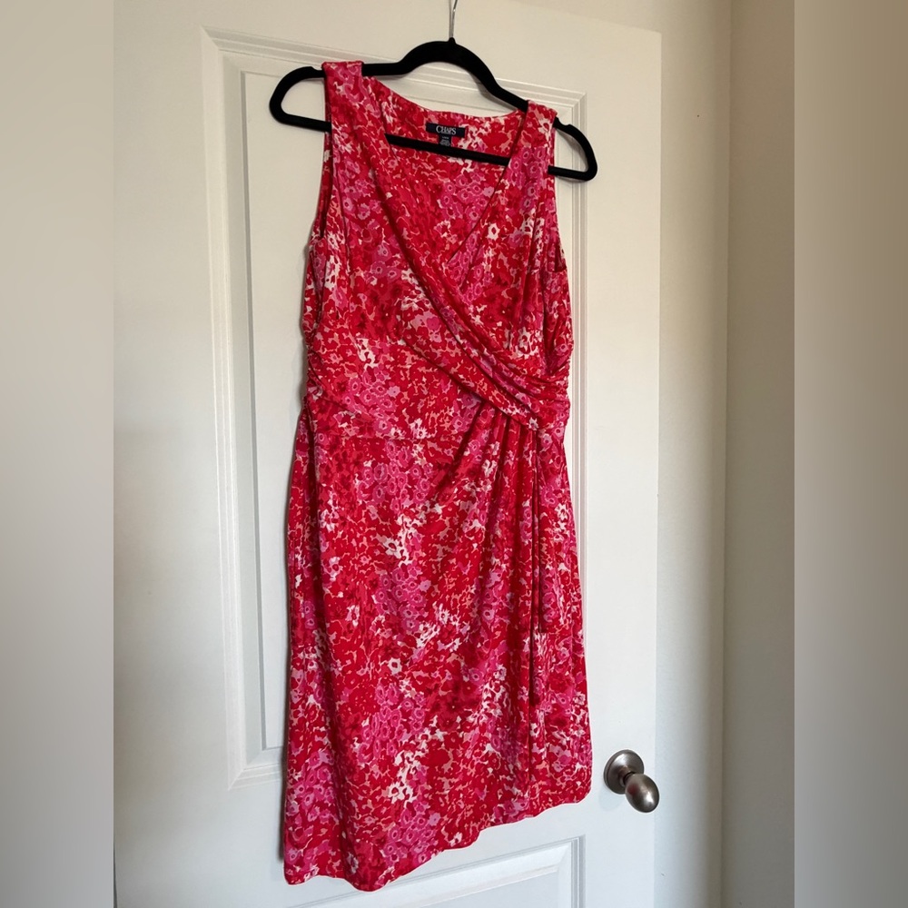 Chaps Red and White Sheath Midi Dress V-Neck Sleeveless